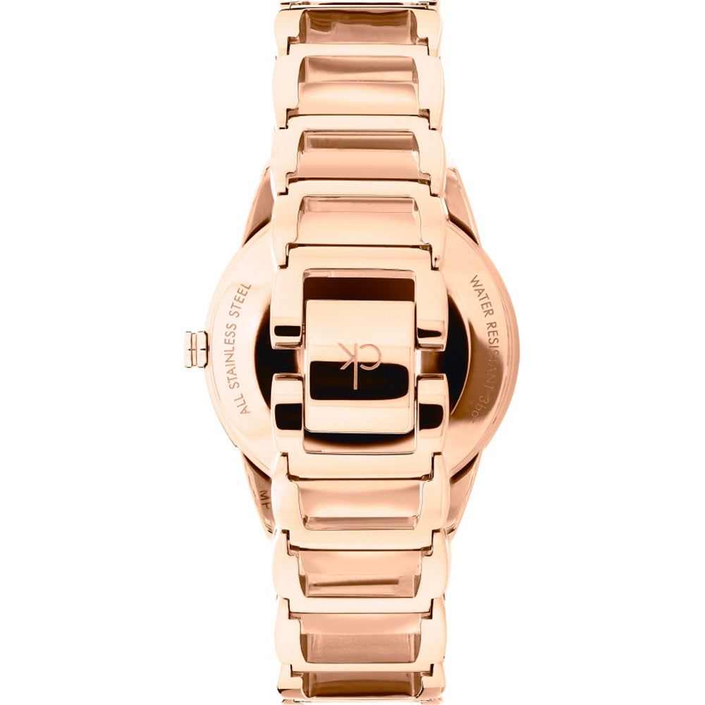 Calvin Klein Stately 34mm Damenuhr in Silber Roségold mit Kristalle - K3G2362W
