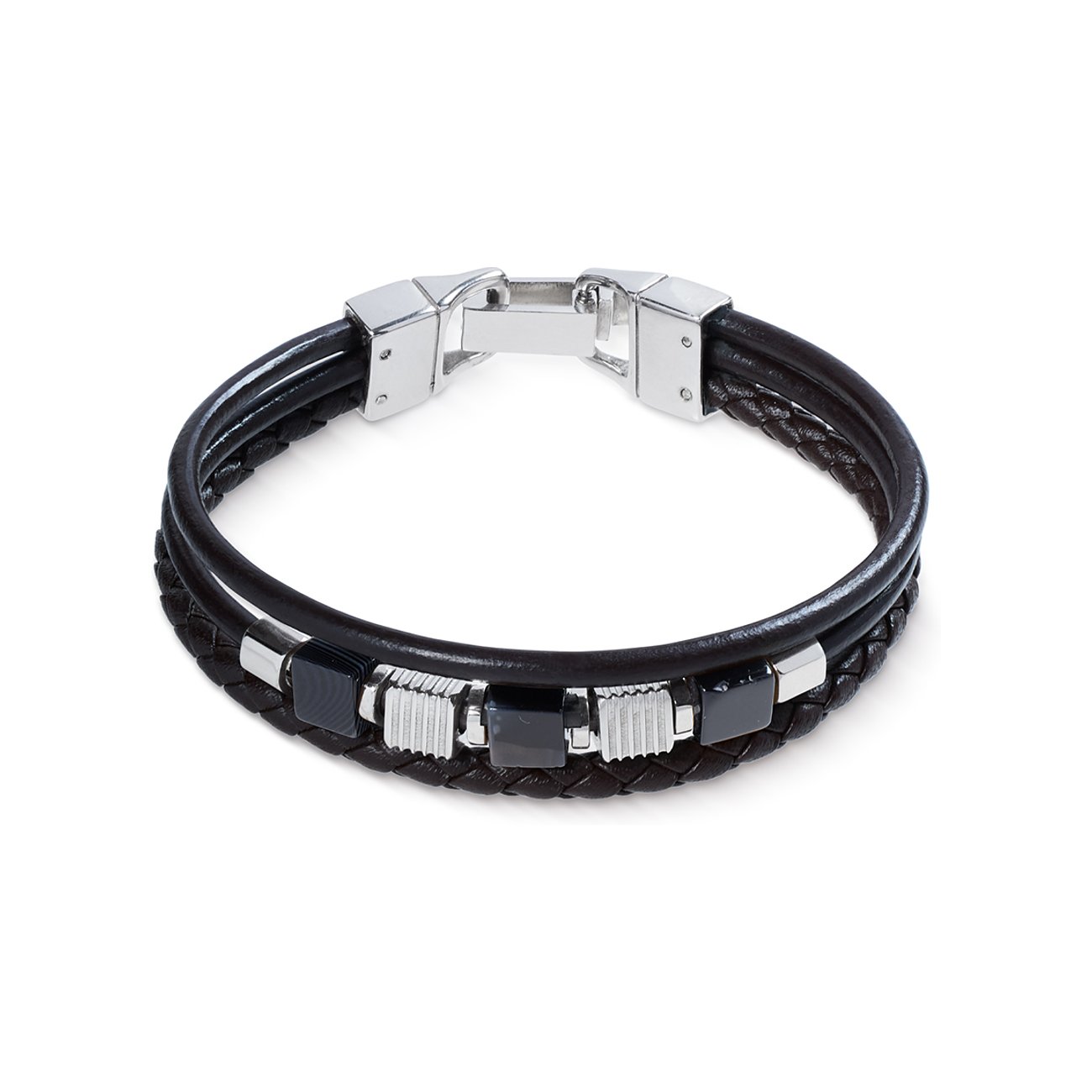 Coeur de Lion Onyx Lederarmband Schwarz Silber