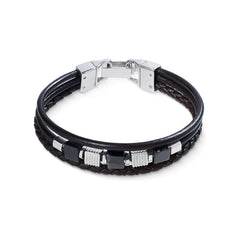 Coeur de Lion Onyx Lederarmband Schwarz Silber