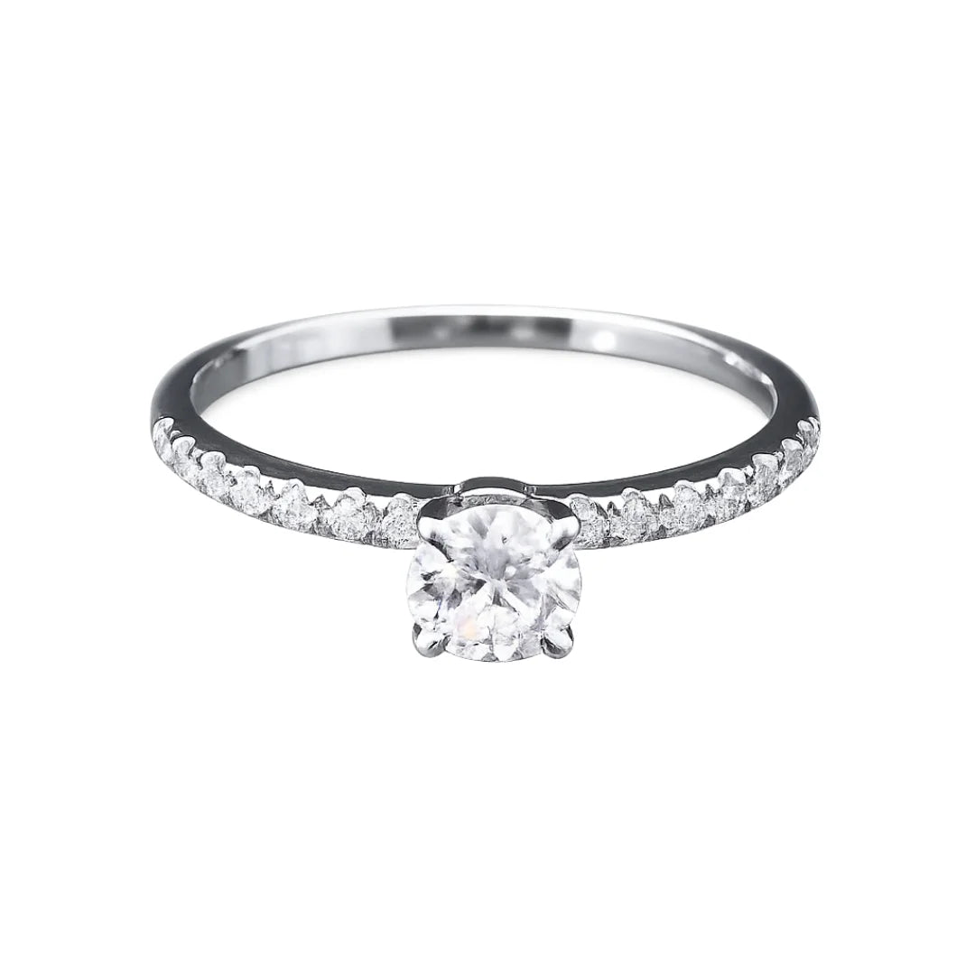 Dezente Eleganz – Weissgoldring mit zentralem Diamant und feiner Umrahmung - YZ0004854