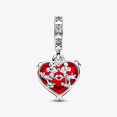 Disney Micky & Minnie Maus Kuss Rotes Murano-Glas Charm-Anhänger - 792522C01