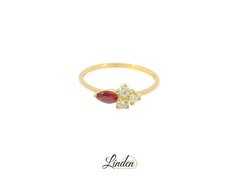 Bague élégante en or jaune avec rubis et diamants – Bijou 18 carats, taille 57 – BYZ0003268 