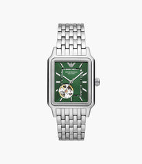 Emporio Armani AR60067 Automatikuhr Herren – Edelstahl Silber mit grünem Zifferblatt, 36 mm, Luxus Designeruhr