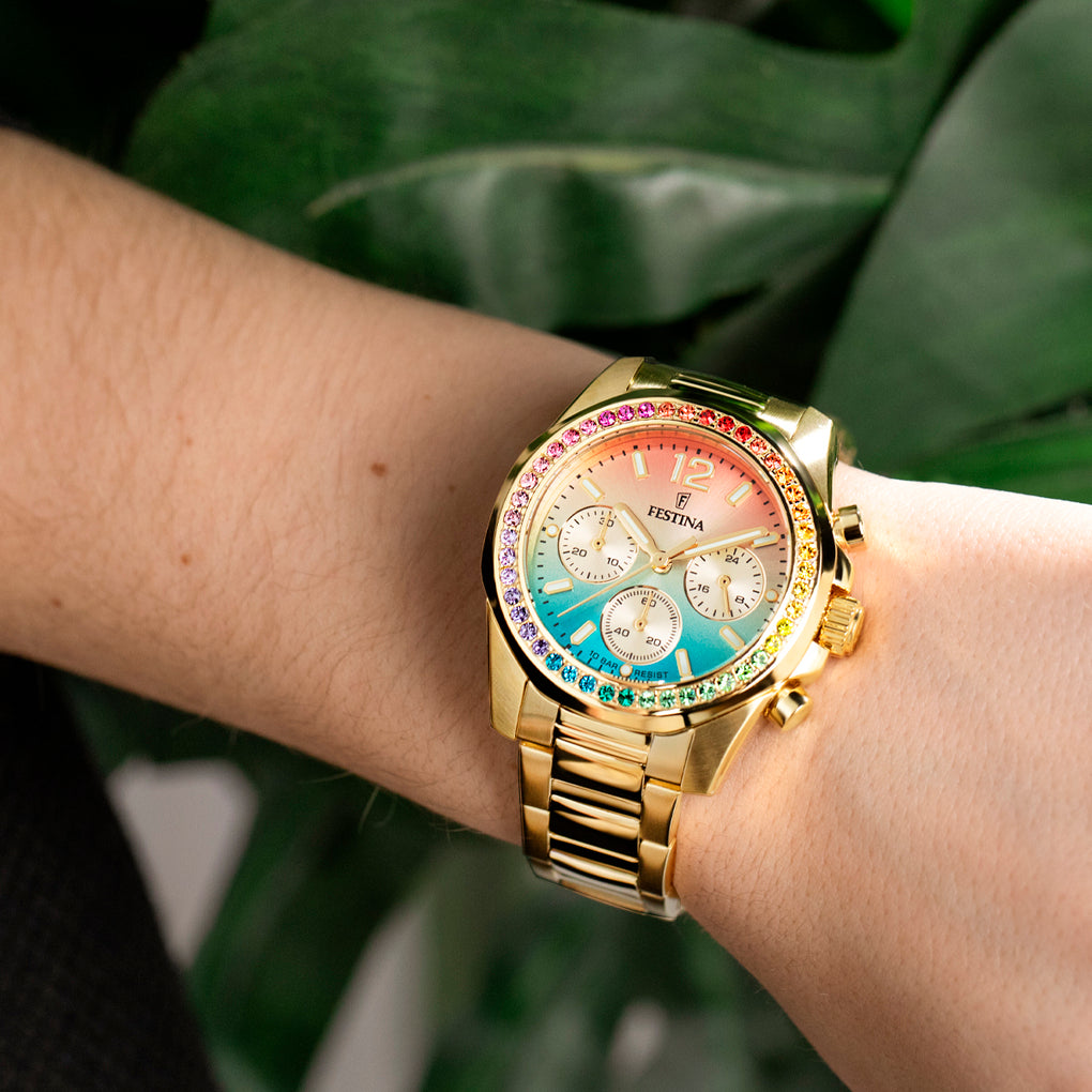 Festina Damenuhr - Swiss Made, Rainbow, Stahl, Multicolor - F20609/5