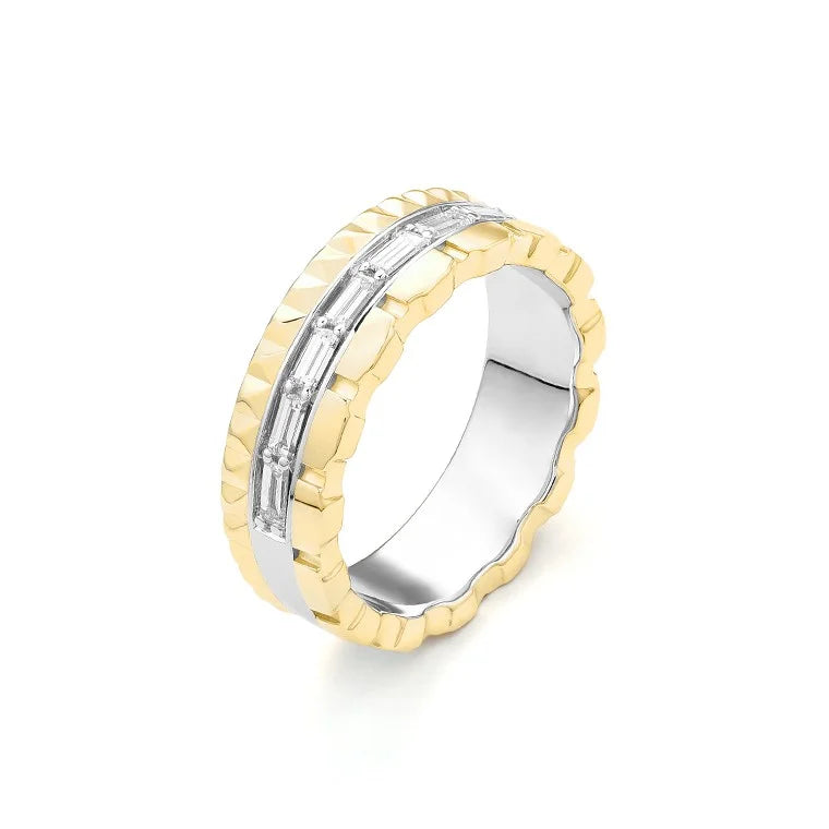 Facet Cnc Ring halbgefasster Memoirering in 18 Karat-750 Bicolor