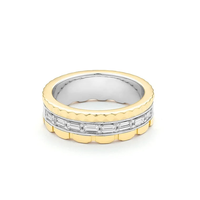 Facet Cnc Ring halbgefasster Memoirering in 18 Karat-750 Bicolor