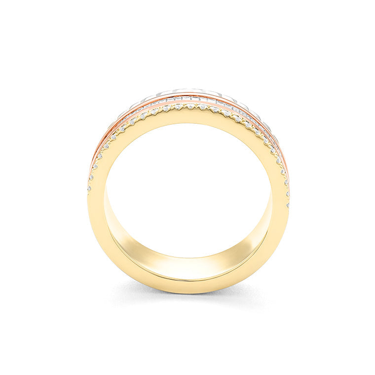 Facet Cnc Ring Halbgefasster 18 Karat Tricolor Memoire Ring mit Diamant