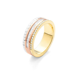 Facet Cnc Ring halbgefasster Memoirering in 750/18 Karat Tricolor