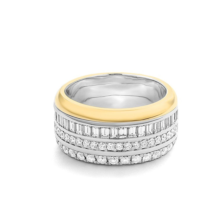 Facet Cnc Ring halbgefasster Memoirering in 750/18 K Bicolor mit 58 Diamanten
