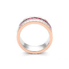 Facet Cnc Ring halbgefasster Memoirering in 750/18 K Bicolor mit Diamant, Rubin