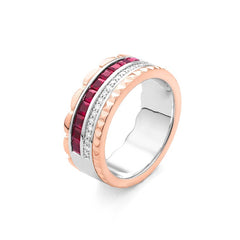 Facet Cnc Ring halbgefasster Memoirering in 750/18 K Bicolor mit Diamant, Rubin