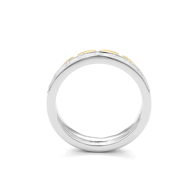 Facet Cnc Ring halbgefasster Memoirering in 750/18 Karat Bicolor mit Baguette