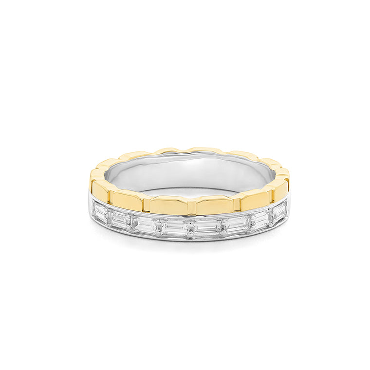 Facet Cnc Ring halbgefasster Memoirering in 750/18 Karat Bicolor mit Baguette