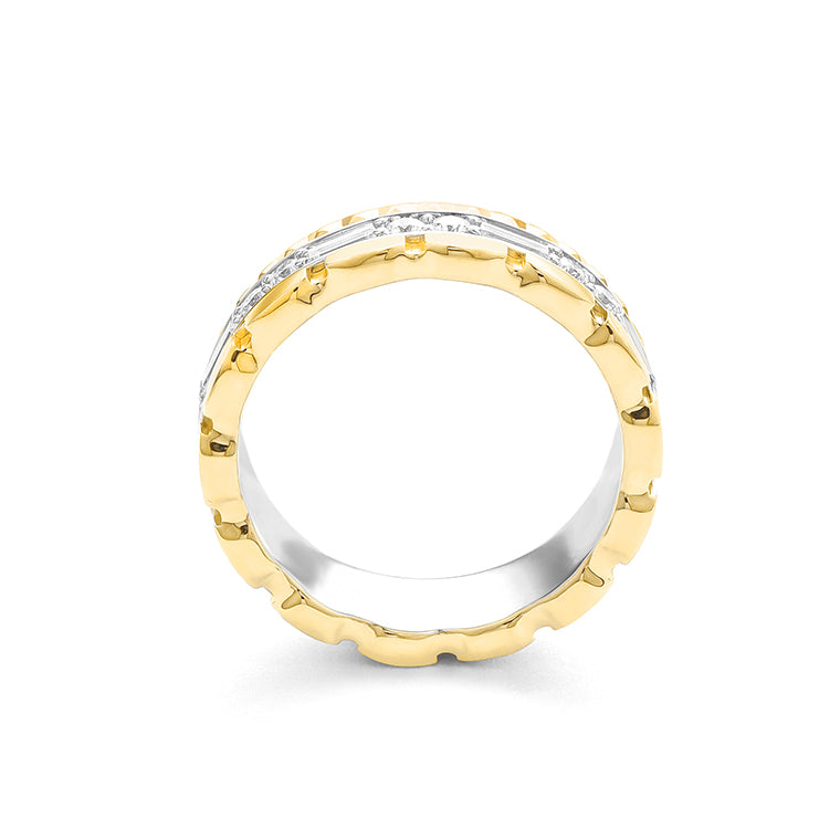 Facet Cnc Ring halbgefasster Memoirering in 750/18 Karat Bicolor mit Diamant