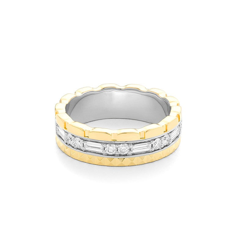 Facet Cnc Ring halbgefasster Memoirering in 750/18 Karat Bicolor mit Diamant