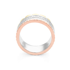 Facet Cnc Ring halbgefasster Memoirering in 750/18 Karat Tricolor mit Baguette