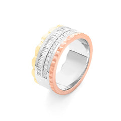 Facet Cnc Ring halbgefasster Memoirering in 750/18 Karat Tricolor mit Baguette