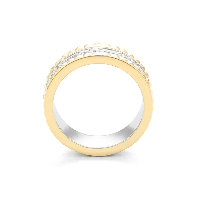 Facet Cnc Ring Memoirering in 18 Karat-750 Bicolor mit Diamant und Baguette
