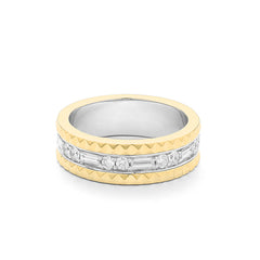 Facet Cnc Ring Memoirering in 18 Karat-750 Bicolor mit Diamant und Baguette