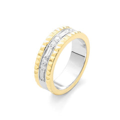 Facet Cnc Ring Memoirering in 18 Karat-750 Bicolor mit Diamant und Baguette