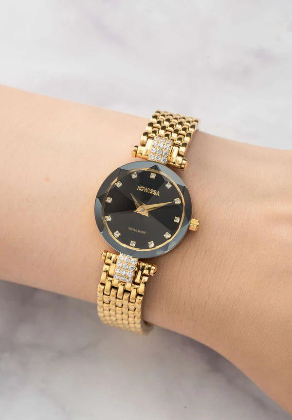 Facet Strass Schweizer Damenuhr - J5.630.S