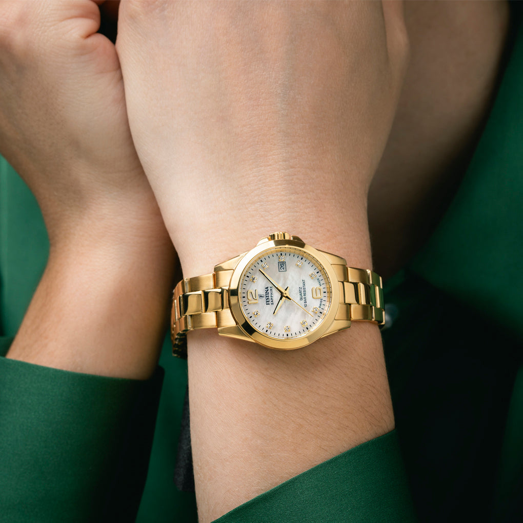 Festina Swiss Made Goldfarbem Edelstahl Armband Damenuhr - F20050/1