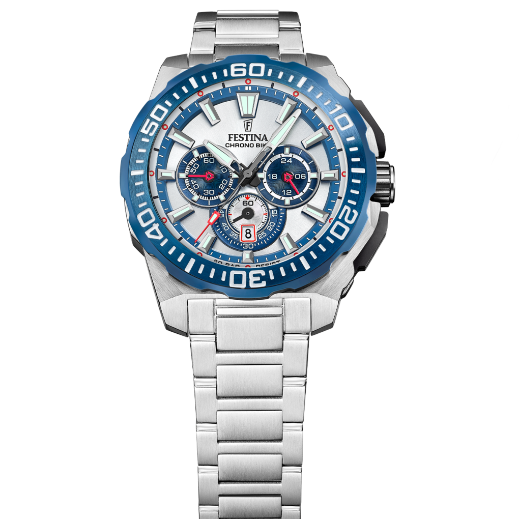 Festina Herrenuhr Swiss Made Chrono Bike - Silberfarbens Stahl Armband - F20724/1