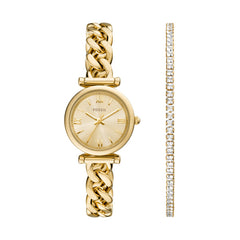 Fossil CARLIE Damenuhr Gold 28mm Edelstahl 3-Zeiger Gift Set – ES5387SET