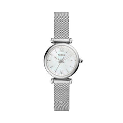 Fossil CARLIE Damenuhr Quarz Silber Perlmutt 28 mm Mesh Edelstahl - ES4432