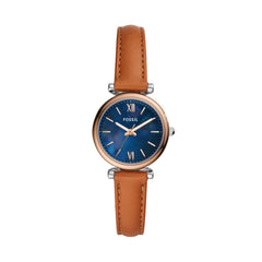 Fossil CARLIE Damenuhr Silber Blau Leder 28 mm Quarz - ES4701