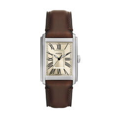 Fossil CARRAWAY Herrenuhr Silber Creme Braun 30mm Leder Quarz - FS6012