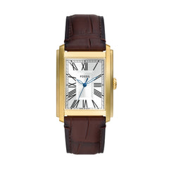 Fossil CARRAWAY Herrenuhr Gold Silber Braun 30mm Leder Quarz - FS6011