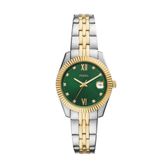 Fossil Damenuhr SCARLETTE Classic Silber Grün 32mm Quarz - ES5388