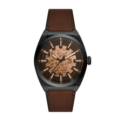 Fossil EVERETT Herrenuhr Automatik Schwarz Braun Leder 42 mm - ME3207