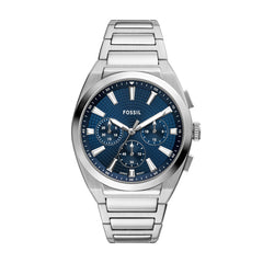 Fossil EVERETT Herrenuhr Quarz Chronograph Silber Blau 44 mm Edelstahl - FS6104