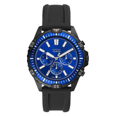 Fossil FS5695 Herren Chronograph Uhr Garrett Blau Schwarz Silikon Quarz Analoguhr 44 mm