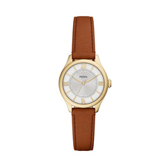 Fossil GILMORE Damenuhr Gold Silber Braun Leder 28 mm Quarz 3-Zeiger - ES5423