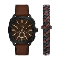 Fossil MACHINE Herrenuhr Schwarz Braun 44mm Leder Chronograph -
