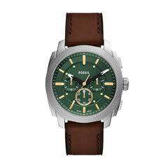 Fossil MACHINE Herrenuhr Silber Grün 44mm Leder Chronograph – FS6100