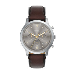 Fossil NEUTRA Herrenuhr Chronograph Silber Grau Braun Leder 44 mm - FS6129