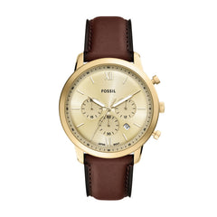 Fossil NEUTRA Herrenuhr Gold Braun 44mm Leder Chronograph – FS6113