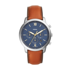 Fossil NEUTRA Herrenuhr Silber Blau 44mm Leder Chronograph - FS5453