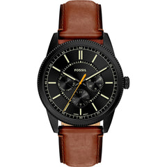 Fossil Pearson Multifunktion Herrenuhr Schwarz mit braunem Lederarmband 42 mm