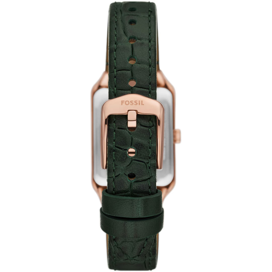 Fossil Raquel Quarz 23 MM Damenuhr in Rosegold/Grün aus Pro-Planet Leder mit Datum - ES5366