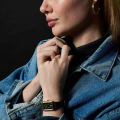 Fossil Raquel Quarz 23 MM Damenuhr in Rosegold/Grün aus Pro-Planet Leder mit Datum - ES5366