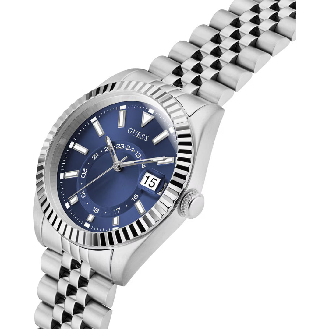 Guess Jaden Date Silber Blau Herren Uhr