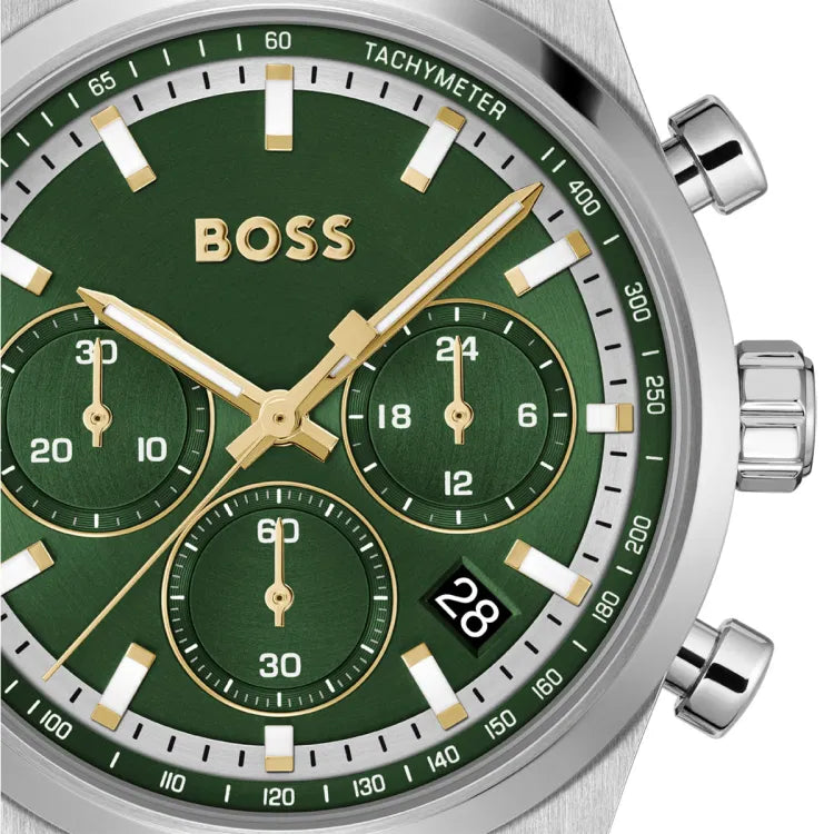 Hugo Boss Candor Chrono Silbrig / Grün Herrenuhr - 1514220
