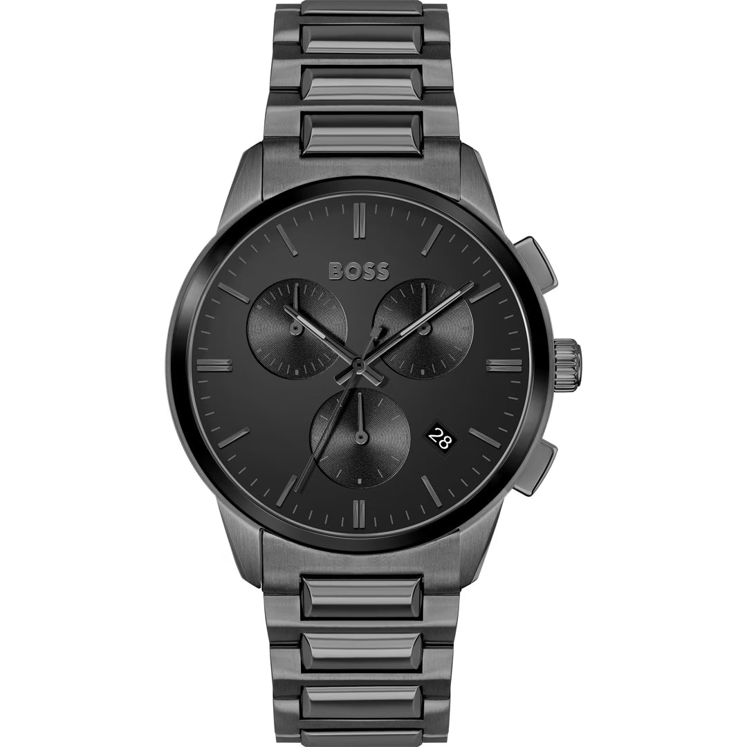 Hugo Boss Dapper Chronograph 43mm Uhr Edelstahl Grau