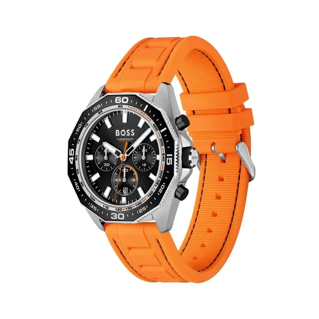 Hugo Boss Chronograph Herrenuhr mit Orange Kautschukband - HB1513970