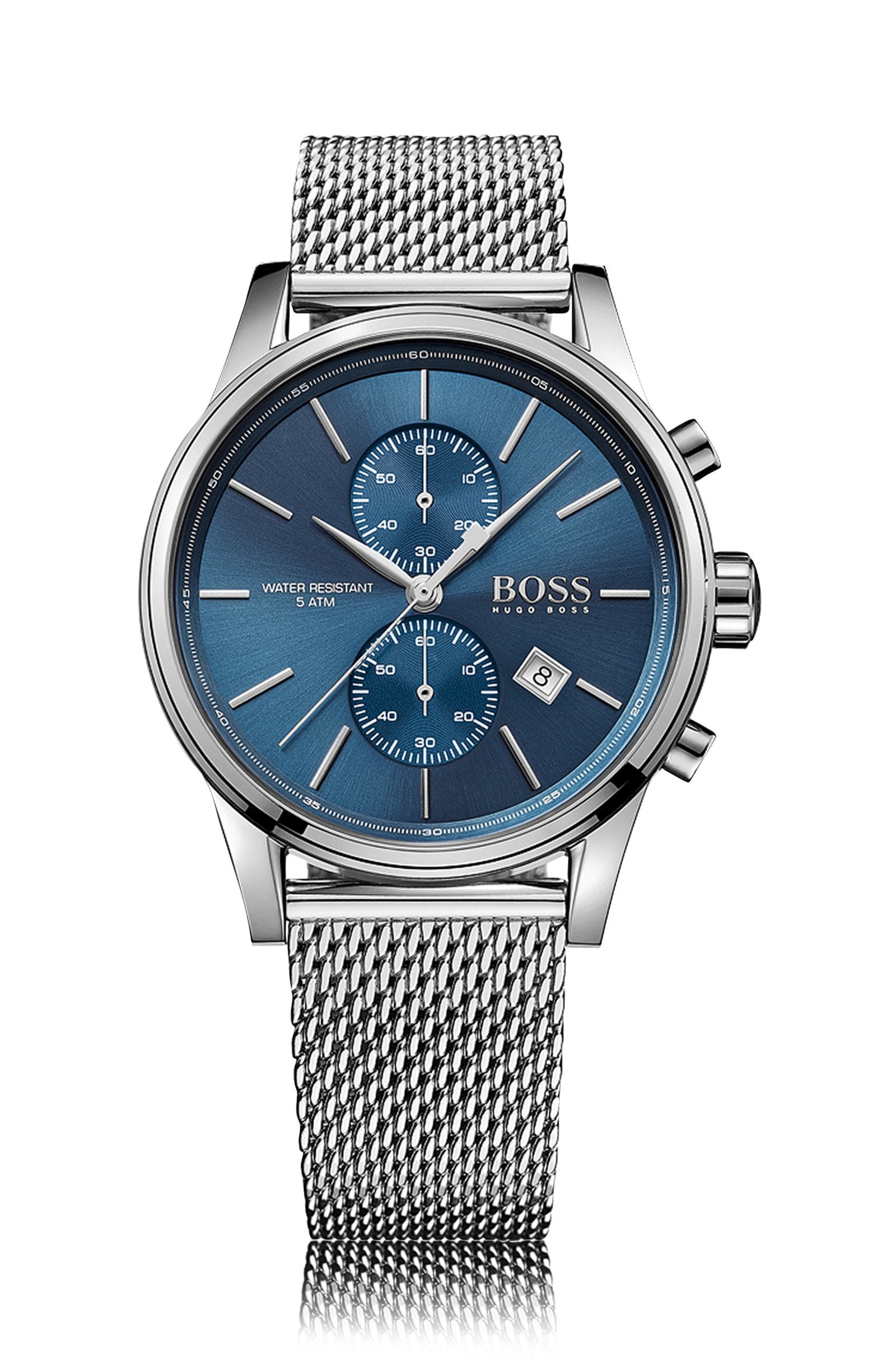 Hugo Boss Jet Chronograph 41mm Herrenuhr Silber Blau Mesh - HB1513441
